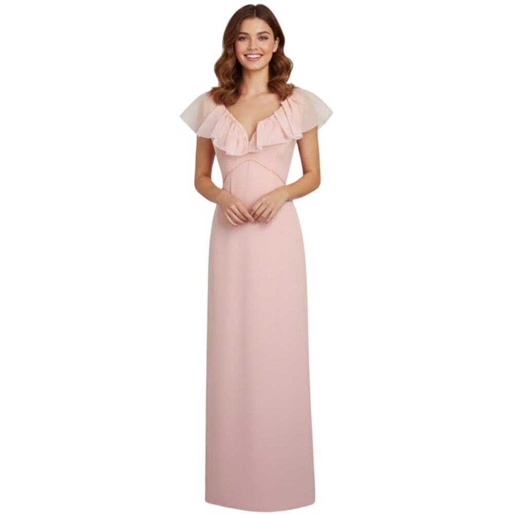 Vintage 60s Emma Domb California Pink Taffeta Flutter Sleeve Formal Gown Evening